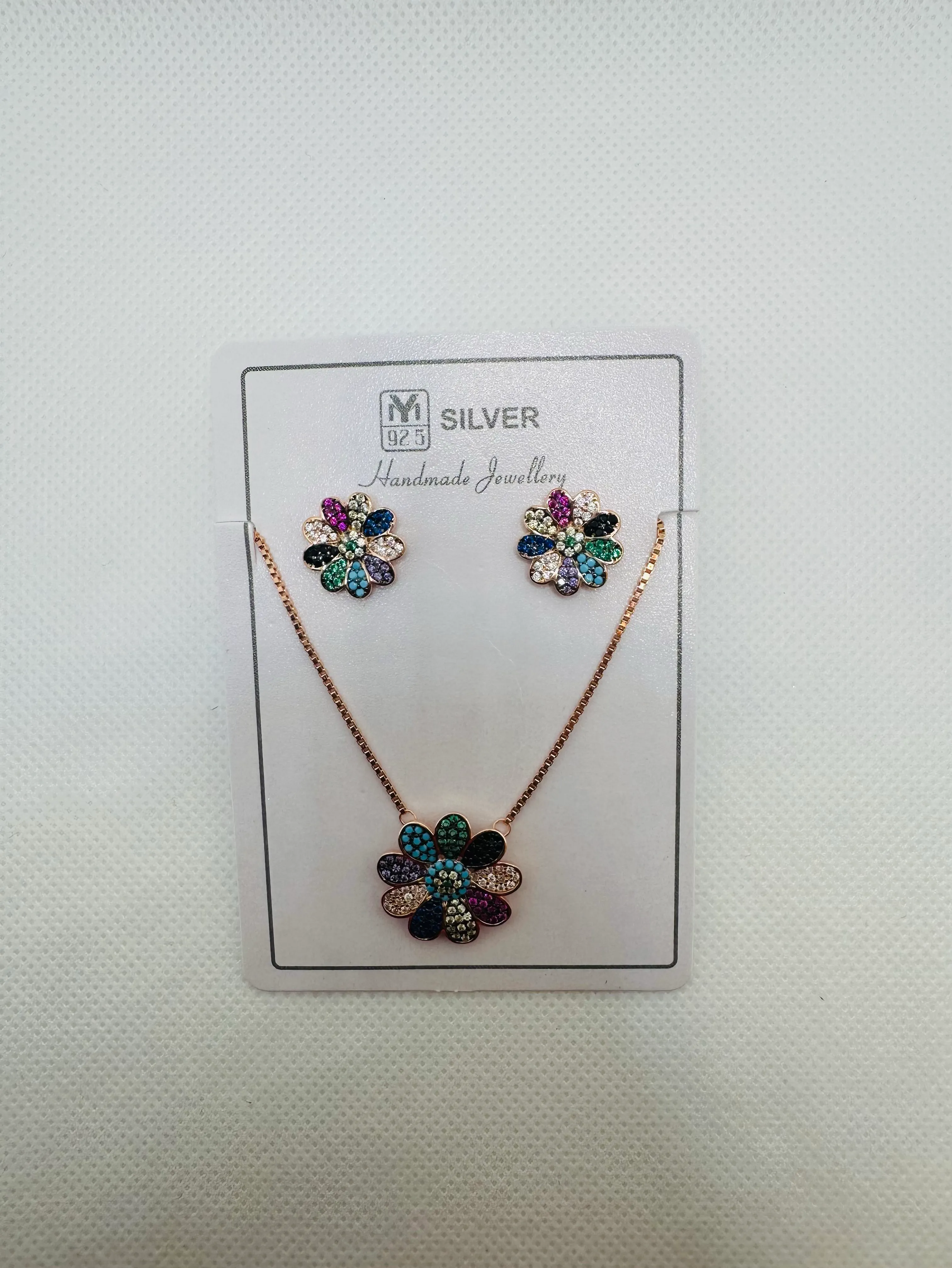 MZ Silver Floral Pendant and Earrings Set view 3