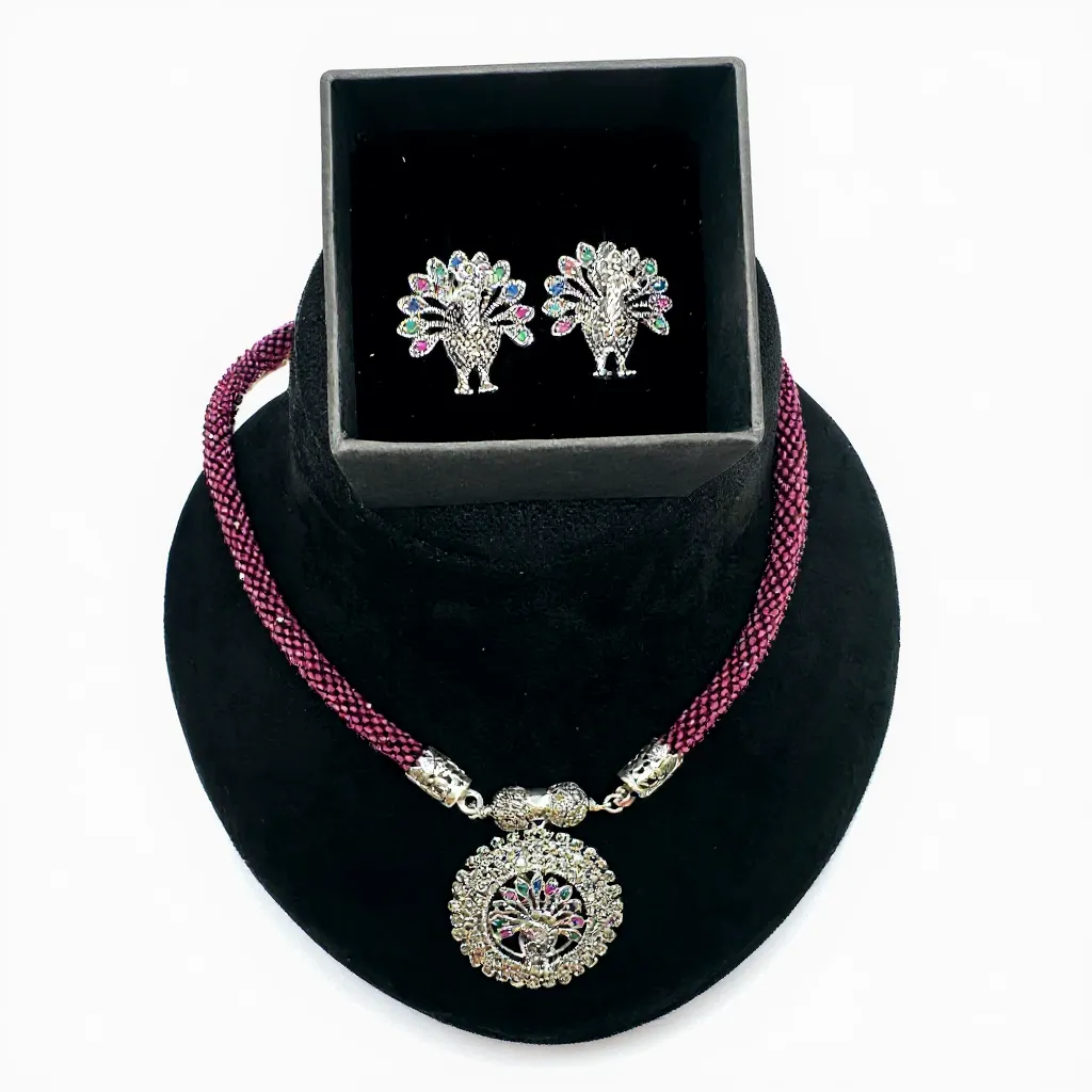 Peacock Necklace With Marca Stones view 2