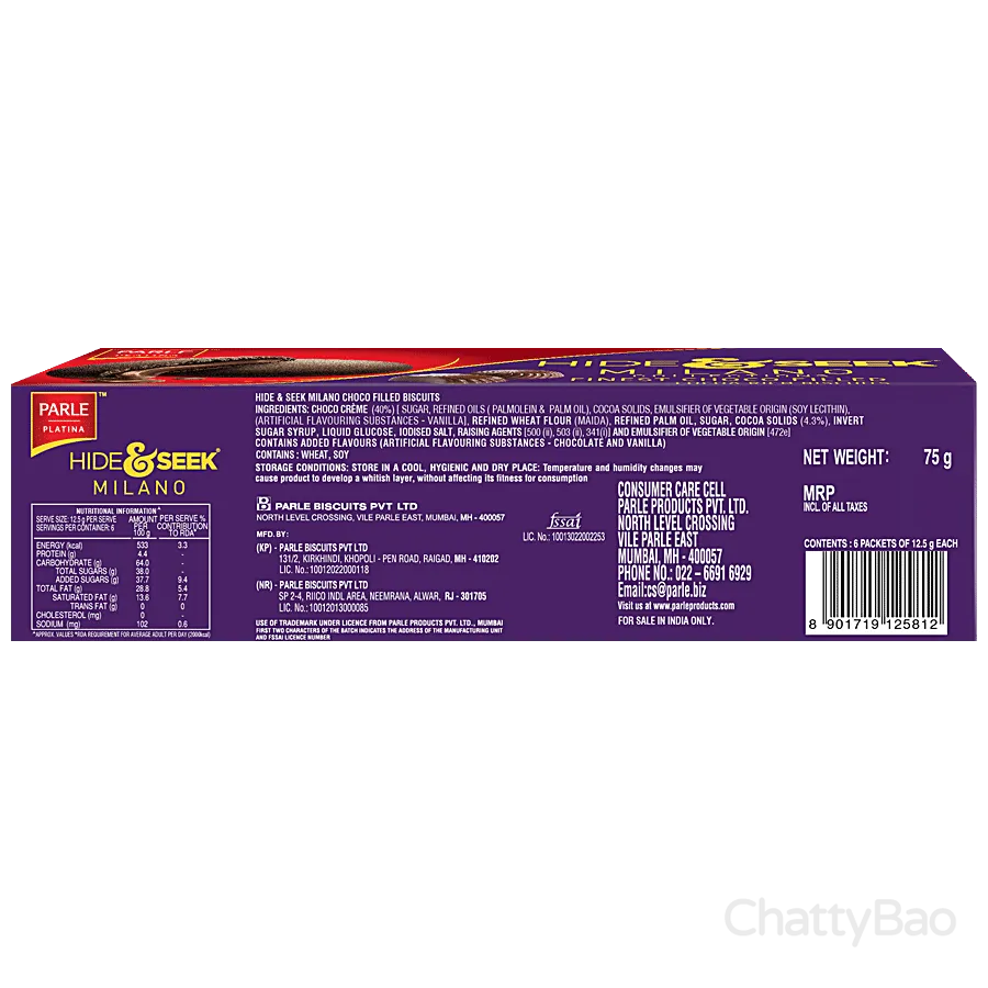Parle Platina Hide & Seek Milano Choco Filled 75 g view 2