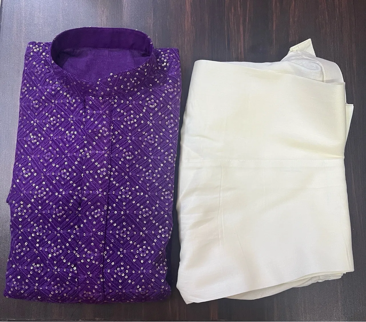 Checks Chikankari kurta and pant - Purple view 2