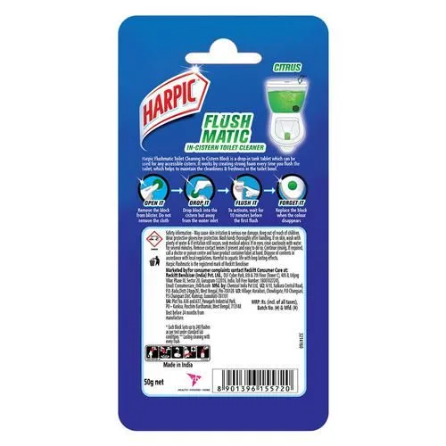 Harpic Flush Matic In Cistern Toilet Cleaner Block - Citrus 50 g view 2