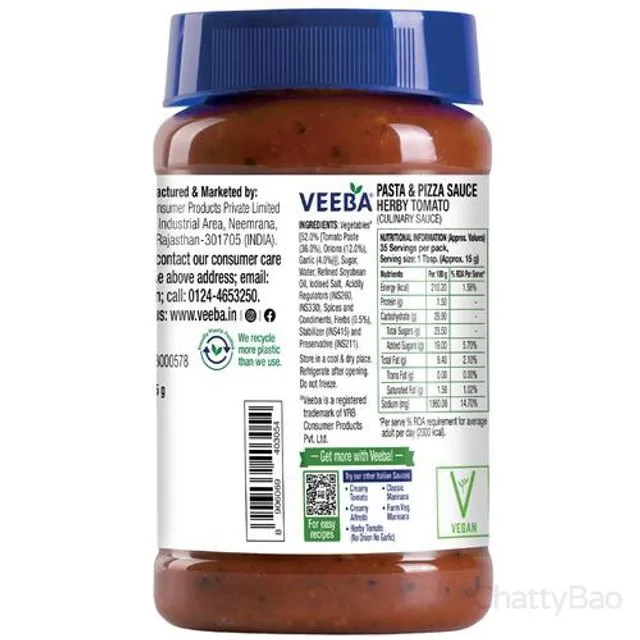 Veeba Pasta & Pizza Sauce Herby Tomato 525 g view 2