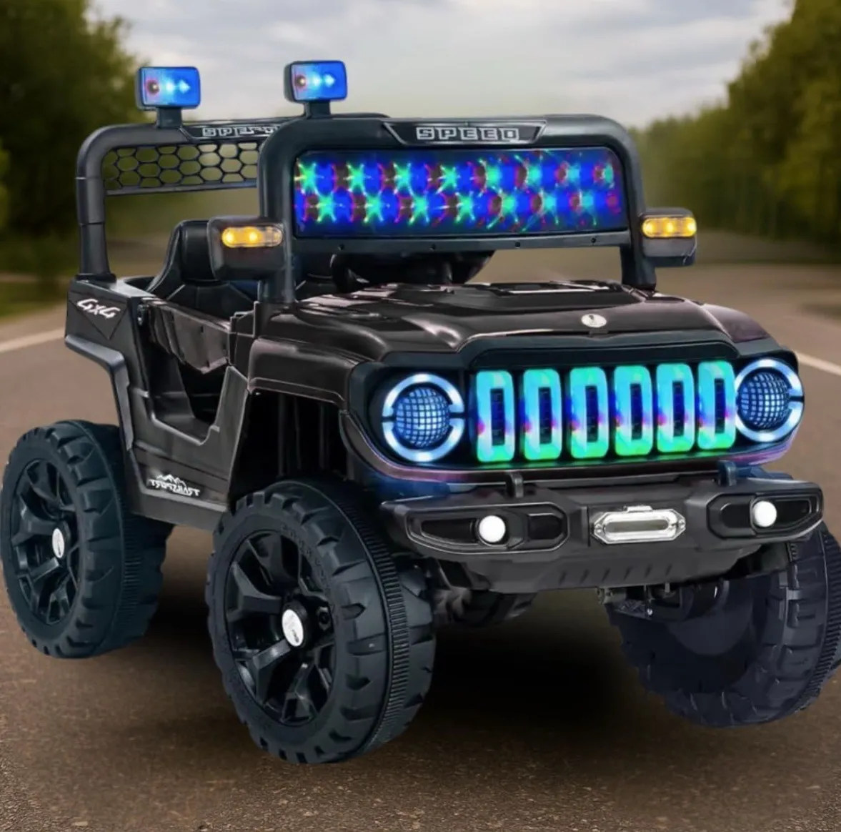LED Light Up Kids Ride-on Jeep Black